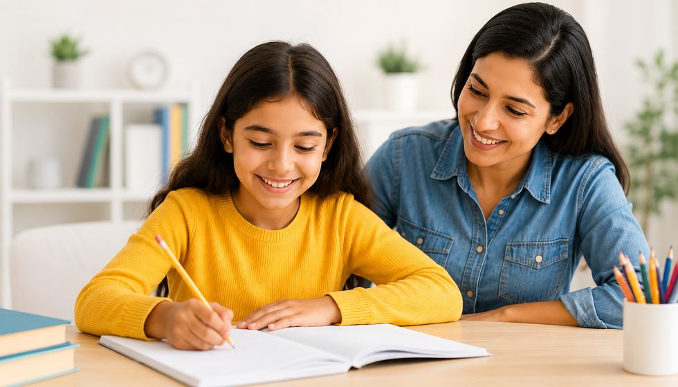Parent helping child practice CogAT reasoning skills
